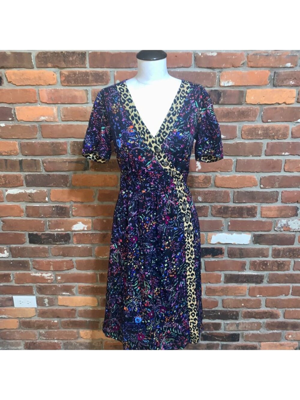 Anthropologie Maeve Womens Morgan Mixed Print SS Dress Size 2 V Neck